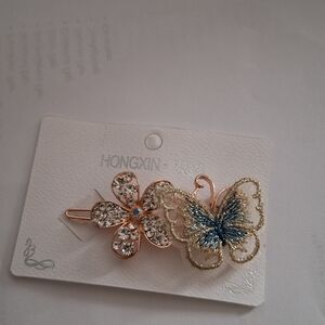 Gold and Blue Butterfly Hair Clip